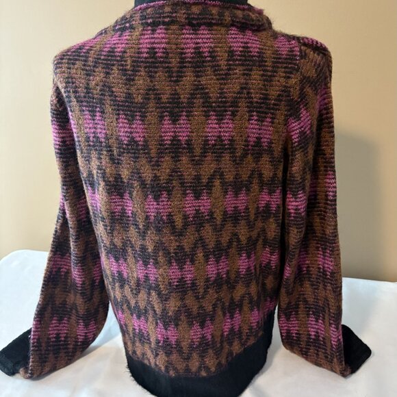 Beautiful designer sweater VERONICA BEARD brown black fucshia wool blend L - Picture 4 of 4